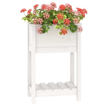 vidaXL Ζαρντινιέρα με Ράφι Λευκή 54 x 34,5 x 81 εκ. Μασίφ Ξύλο Πεύκου