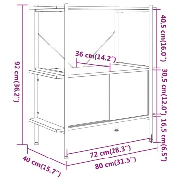 vidaXL Ραφιέρα 3 Επιπέδων με Ντουλάπι 80x40x92cm Ατσάλι/Επεξ. Ξύλο 1 τεμ.