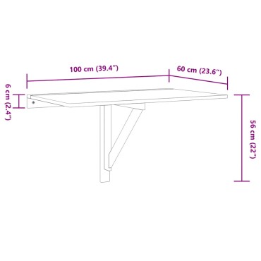 vidaXL Τραπέζι Τοίχου Πτυσσόμενο Καπν. Δρυς 100x60x56cm Επεξ. Ξύλο 1 τεμ.