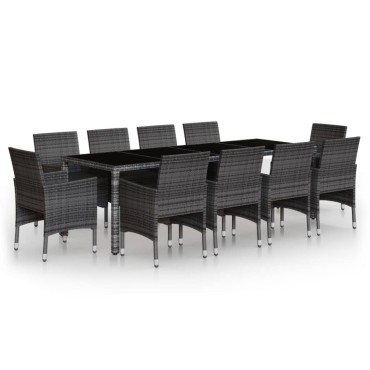 vidaXL Σετ Τραπεζαρίας Κήπου 11 τεμ. Γκρι από Συνθετικό Ρατάν 52x57x84cm