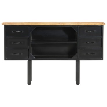 vidaXL Μπουφές 110x30x65cm Μασίφ Ακατέργαστο Ξύλο Μάνγκο και Ατσάλι 1 τεμ.