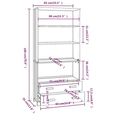vidaXL Ντουλάπι HAMAR Λευκό από Μασίφ Ξύλο Πεύκου 85x35x180cm 1 τεμ.