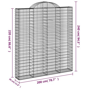 vidaXL Συρματοκιβώτιο Τοξωτό 200x30x220/240εκ. από Γαλβανισμένο Χάλυβα