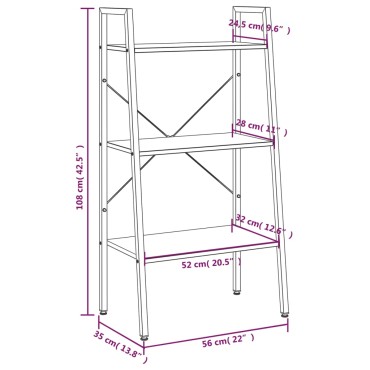vidaXL Ραφιέρα 3 Επιπέδων Ανοιχτό Καφέ & Μαύρο 56x35x108cm 1 τεμ.