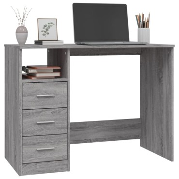 vidaXL Γραφείο με Συρτάρια Γκρι Sonoma 102x50x76cm Επεξεργασμένο Ξύλο 1 τεμ.