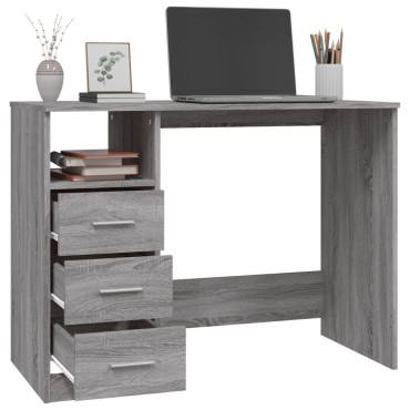 vidaXL Γραφείο με Συρτάρια Γκρι Sonoma 102x50x76cm Επεξεργασμένο Ξύλο 1 τεμ.