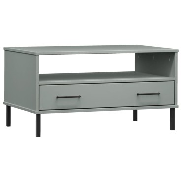 vidaXL Τραπεζάκι Σαλονιού OSLO Γκρι 85x50x45cm Μασίφ Ξύλο Μετ. Πόδια 1 τεμ.