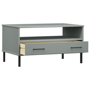 vidaXL Τραπεζάκι Σαλονιού OSLO Γκρι 85x50x45cm Μασίφ Ξύλο Μετ. Πόδια 1 τεμ.