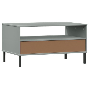 vidaXL Τραπεζάκι Σαλονιού OSLO Γκρι 85x50x45cm Μασίφ Ξύλο Μετ. Πόδια 1 τεμ.