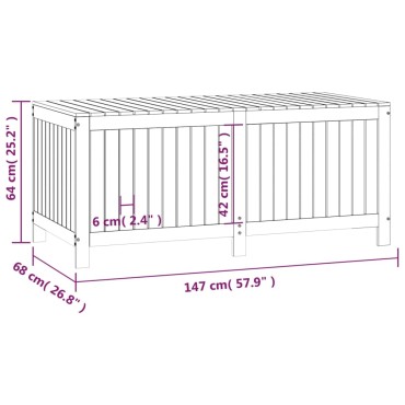 vidaXL Κουτί Αποθήκευσης Κήπου Λευκό 147x68x64cm Μασίφ Ξύλο Πεύκου 1 τεμ.