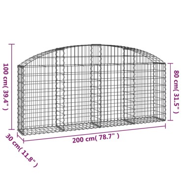 vidaXL Συρματοκιβώτιο Τοξωτό 200x30x80/100εκ. από Γαλβανισμένο Χάλυβα