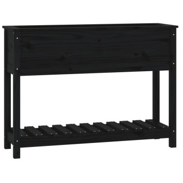 vidaXL Ζαρντινιέρα με Ράφι Μαύρη 111,5x34,5x81 εκ. Μασίφ Ξύλο Πεύκου