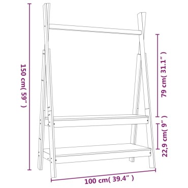 vidaXL Κρεμάστρα Ρούχων 100 x 45,5 x 150 εκ. από Μασίφ Ξύλο Πεύκου