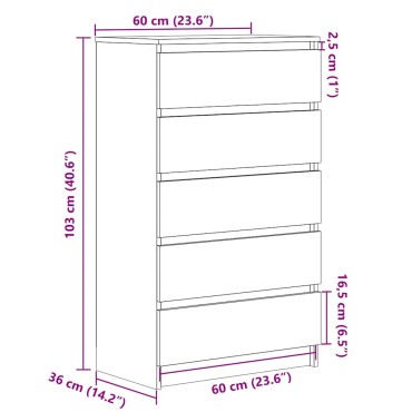 vidaXL Συρταριέρα Καπνιστή Δρυς 60x36x103cm από Επεξεργασμένο Ξύλο 1 τεμ.