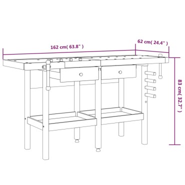 vidaXL Πάγκος Εργ. Συρτάρια/ Μέγγενες 162x62x83 εκ. Μασίφ Ξύλο Ακακίας