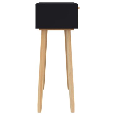 vidaXL Τραπέζι Κονσόλα Μαύρο 80x30x75cm Μασίφ Πεύκο & Φυσικό Ρατάν 1 τεμ.