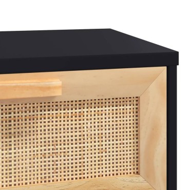 vidaXL Τραπέζι Κονσόλα Μαύρο 80x30x75cm Μασίφ Πεύκο & Φυσικό Ρατάν 1 τεμ.