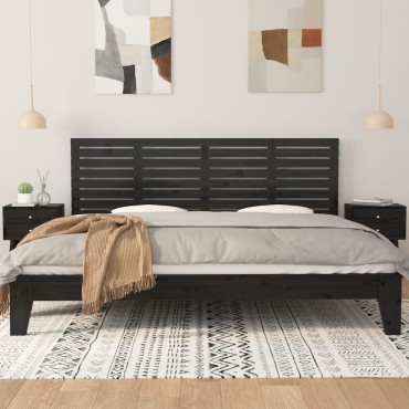 vidaXL Κεφαλάρι Τοίχου Μαύρο 166x3x63cm από Μασίφ Ξύλο Πεύκου 1 τεμ.