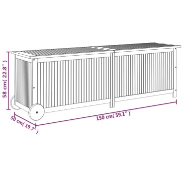 vidaXL Μπαούλο Αποθήκευσης Κήπου με Ρόδες 150x50x58cm Μασίφ Ακακία 1 τεμ.