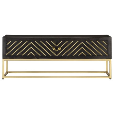 vidaXL Τραπεζάκι Σαλονιού Μαύρο/Χρυσό 90x50x35cm Μασίφ Ξύλο Μάνγκο 1 τεμ.