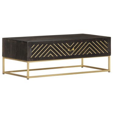 vidaXL Τραπεζάκι Σαλονιού Μαύρο/Χρυσό 90x50x35cm Μασίφ Ξύλο Μάνγκο 1 τεμ.