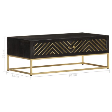 vidaXL Τραπεζάκι Σαλονιού Μαύρο/Χρυσό 90x50x35cm Μασίφ Ξύλο Μάνγκο 1 τεμ.