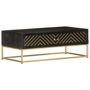 vidaXL Τραπεζάκι Σαλονιού Μαύρο/Χρυσό 90x50x35cm Μασίφ Ξύλο Μάνγκο 1 τεμ.