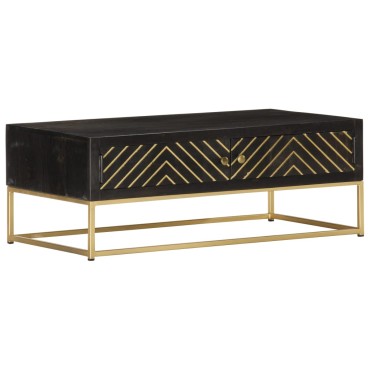 vidaXL Τραπεζάκι Σαλονιού Μαύρο/Χρυσό 90x50x35cm Μασίφ Ξύλο Μάνγκο 1 τεμ.