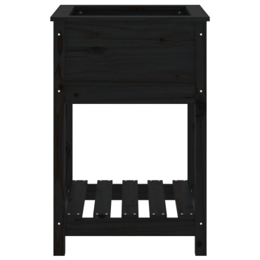 vidaXL Ζαρντινιέρα με Ράφι Μαύρη 54 x 54 x 81 εκ. Μασίφ Ξύλο Πεύκου