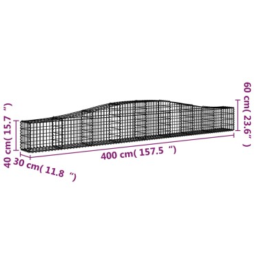 vidaXL Συρματοκιβώτια Τοξωτά 9 τεμ. 400x30x40/60 εκ. Γαλβαν. Ατσάλι