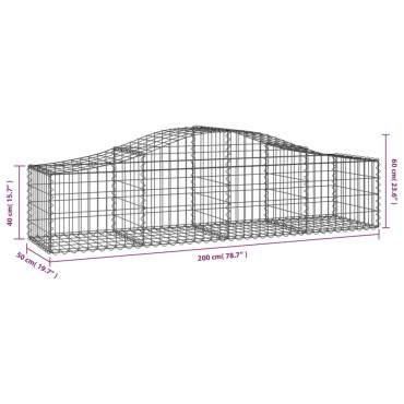 vidaXL Συρματοκιβώτια Τοξωτά 15 τεμ. 200x50x40/60 εκ. Γαλβαν. Ατσάλι