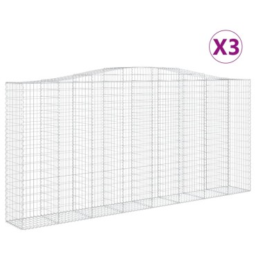 vidaXL Συρματοκιβώτια Τοξωτά 3 τεμ. 400x50x180/200 εκ. Γαλβαν. Ατσάλι