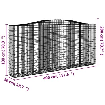 vidaXL Συρματοκιβώτια Τοξωτά 3 τεμ. 400x50x180/200 εκ. Γαλβαν. Ατσάλι