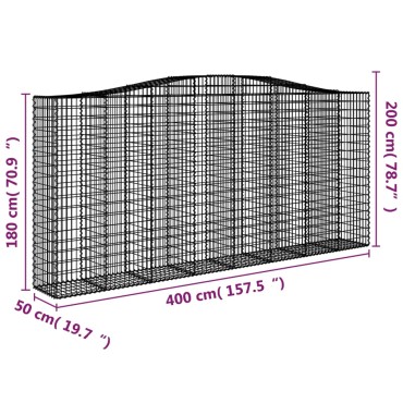 vidaXL Συρματοκιβώτια Τοξωτά 5 τεμ. 400x50x180/200 εκ. Γαλβαν. Ατσάλι