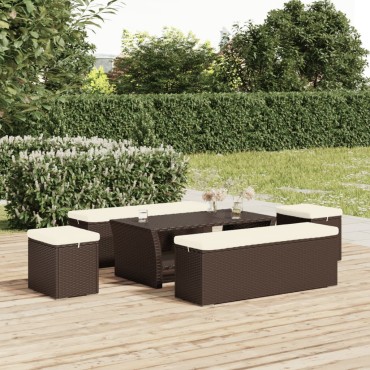vidaXL Σκαμπό με Μαξιλάρι Καφέ 110x30x40cm από Συνθετικό Ρατάν