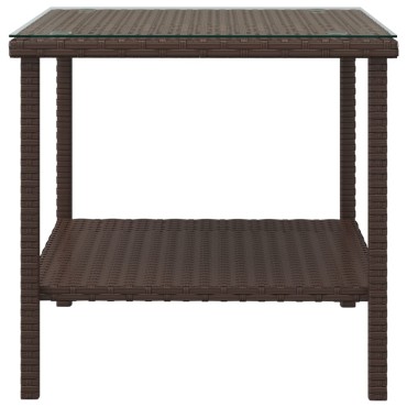 vidaXL Βοηθητικό Τραπεζάκι Καφέ 45x45x45cm Συνθ. Ρατάν/ Ψημένο Γυαλί 1 τεμ.