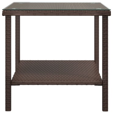 vidaXL Βοηθητικό Τραπεζάκι Καφέ 45x45x45cm Συνθ. Ρατάν/ Ψημένο Γυαλί 1 τεμ.