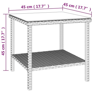 vidaXL Βοηθητικό Τραπεζάκι Καφέ 45x45x45cm Συνθ. Ρατάν/ Ψημένο Γυαλί 1 τεμ.