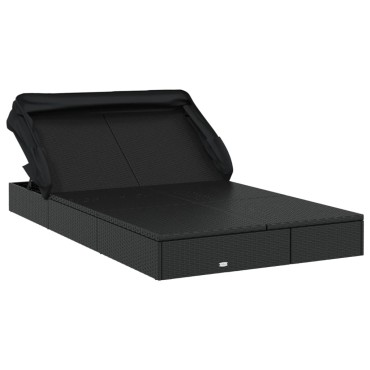 vidaXL Ξαπλώστρα 2 Ατόμων Πτυσ. Οροφή Μαύρη 213x118x97cm Συνθ. Ρατάν 1 τεμ.