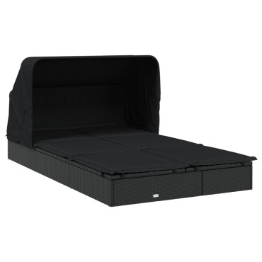 vidaXL Ξαπλώστρα 2 Ατόμων Πτυσ. Οροφή Μαύρη 213x118x97cm Συνθ. Ρατάν 1 τεμ.