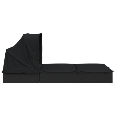 vidaXL Ξαπλώστρα 2 Ατόμων Πτυσ. Οροφή Μαύρη 213x118x97cm Συνθ. Ρατάν 1 τεμ.