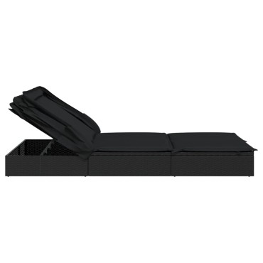 vidaXL Ξαπλώστρα 2 Ατόμων Πτυσ. Οροφή Μαύρη 213x118x97cm Συνθ. Ρατάν 1 τεμ.