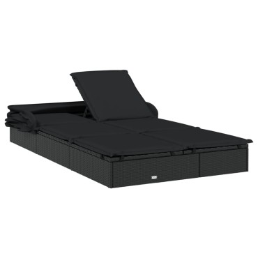 vidaXL Ξαπλώστρα 2 Ατόμων Πτυσ. Οροφή Μαύρη 213x118x97cm Συνθ. Ρατάν 1 τεμ.