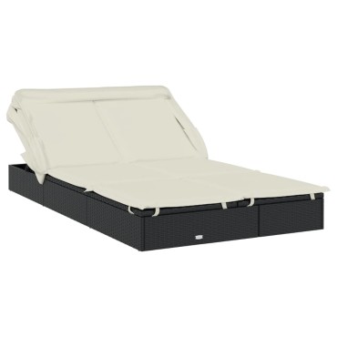 vidaXL Ξαπλώστρα 2 Ατόμων Πτυσ. Οροφή Μαύρη 213x118x97cm Συνθ. Ρατάν 1 τεμ.