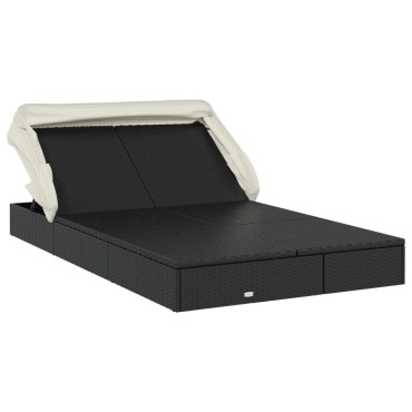 vidaXL Ξαπλώστρα 2 Ατόμων Πτυσ. Οροφή Μαύρη 213x118x97cm Συνθ. Ρατάν 1 τεμ.