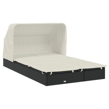 vidaXL Ξαπλώστρα 2 Ατόμων Πτυσ. Οροφή Μαύρη 213x118x97cm Συνθ. Ρατάν 1 τεμ.