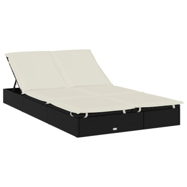 vidaXL Ξαπλώστρα 2 Ατόμων Πτυσ. Οροφή Μαύρη 213x118x97cm Συνθ. Ρατάν 1 τεμ.