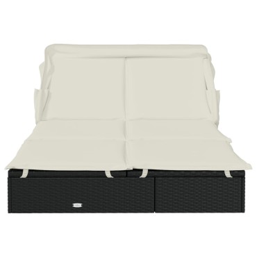 vidaXL Ξαπλώστρα 2 Ατόμων Πτυσ. Οροφή Μαύρη 213x118x97cm Συνθ. Ρατάν 1 τεμ.