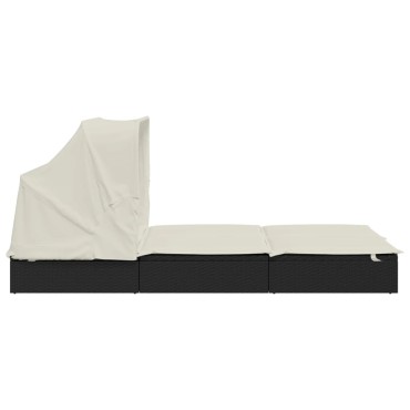vidaXL Ξαπλώστρα 2 Ατόμων Πτυσ. Οροφή Μαύρη 213x118x97cm Συνθ. Ρατάν 1 τεμ.