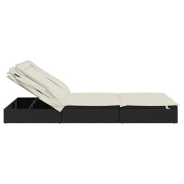 vidaXL Ξαπλώστρα 2 Ατόμων Πτυσ. Οροφή Μαύρη 213x118x97cm Συνθ. Ρατάν 1 τεμ.